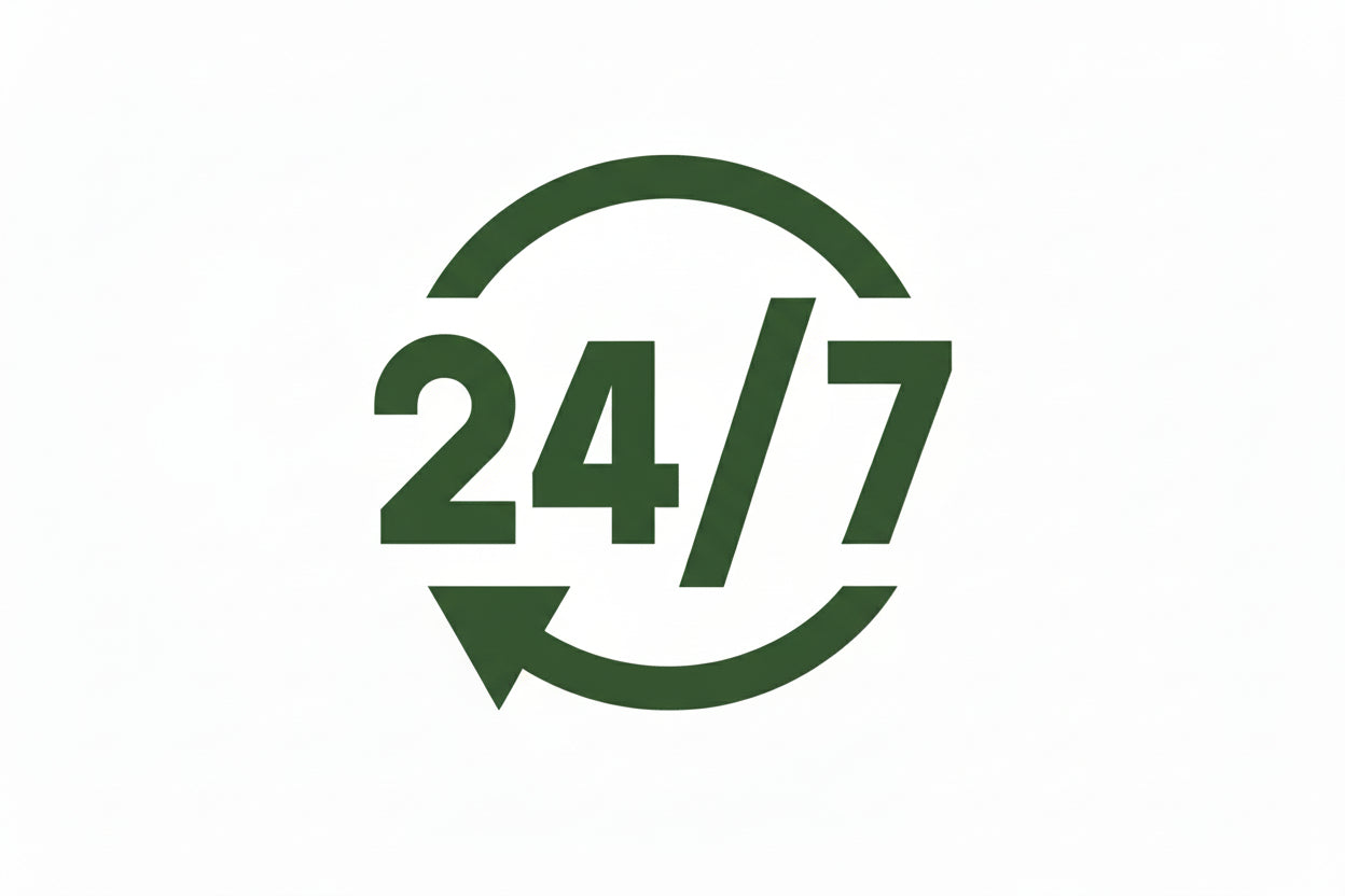 Black '24/7' symbol on a white background